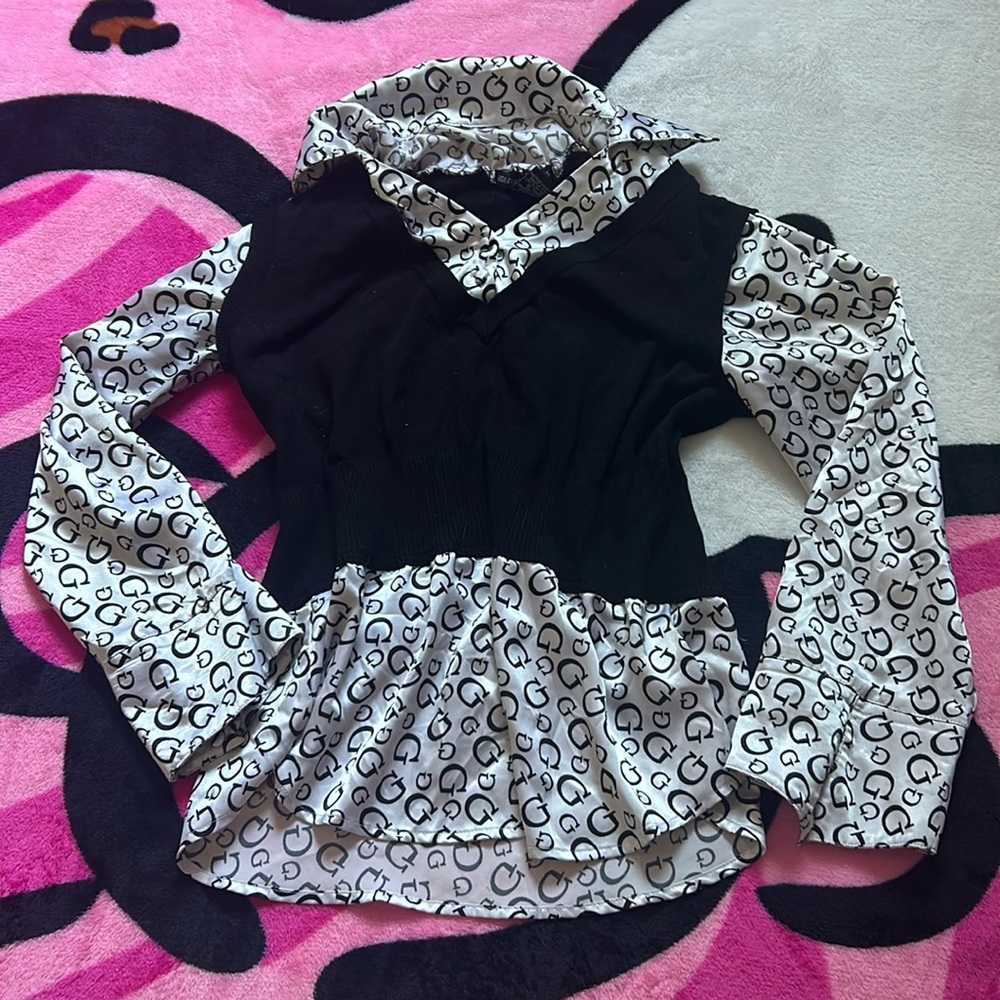 Black And White Long Sleeved Blouse